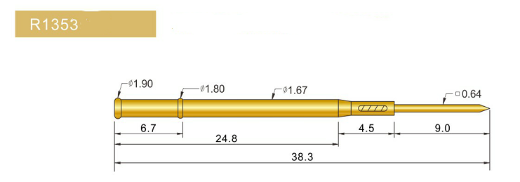 R1353-W探針套管、1.67mm測試針、總長38.3mm、彈簧針套管圖片、測試針套管圖片、頂針套管圖片、探針套管圖片